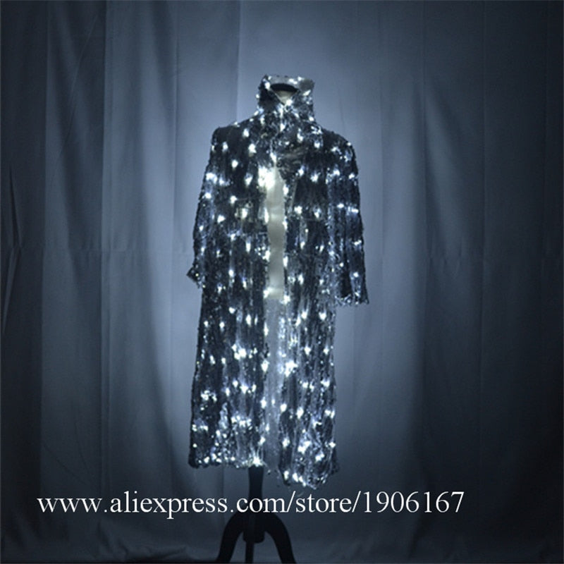 led light Ballroom dance cloak Led luminous dress dj costumes stage wears perform show jacket magician host party led clothing