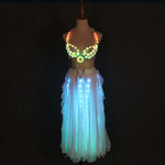 LED Color Lights Women Belly Dance Split Skirt Sexy Professional Bellydance Training Clothes Dancing Costumes