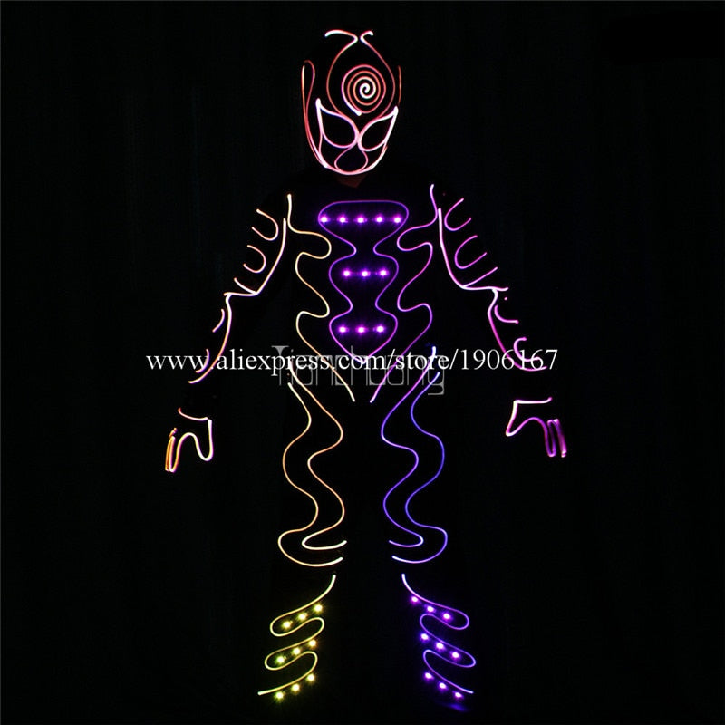 Programmable LED Light Up Optic Fiber Costumes TV Stage Show DMX512 Controlled Glowing Team Dance Performance Clothes Robot Suit