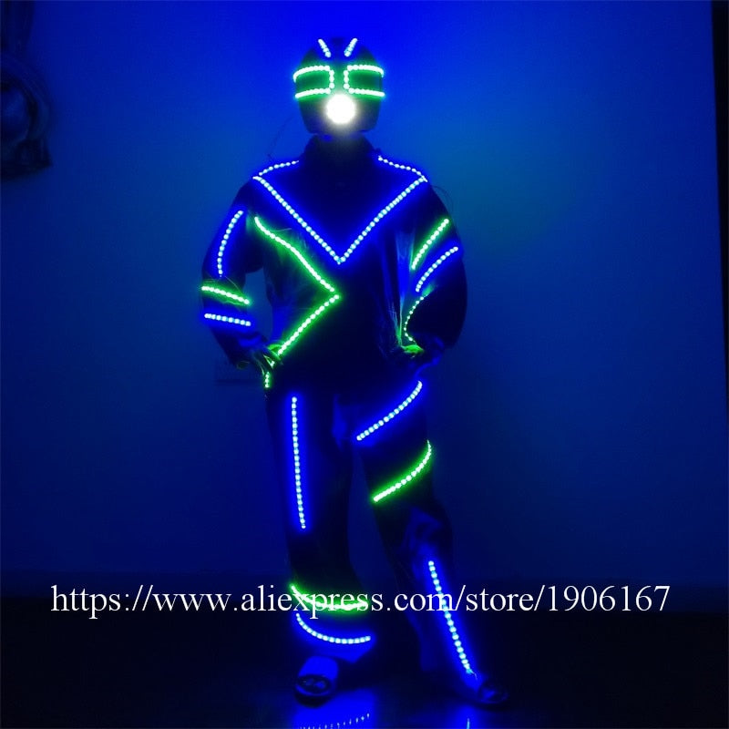 Cool Led Growing Robot Suit Led Luminous Light Up Ballroom Costume With LED Helmet Dance Performance Stage Party Event Clothes