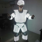 New White Color LED Luminous Light Up Flashing Robot  Suit Costume With Helmet For Nightclubs Party  Supply DJ Dance Clothes