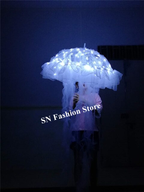 YC22 Ballroom dance led costumes white light Jellyfish luminous umbrella performance disco wears dresses outfit dj clothes party