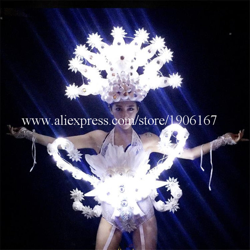 Christmas LED Snow Light Costume Night Club DS Dance Team Queen Luminous Dress Cosplay Masquerade Light Up Clothes