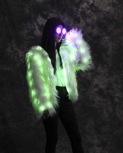 Women Faux Fur Furry Led Clothes Light Up Coat Vest Glowing Coats White Man Rave Party Wear Lights Party Luminous Costumes