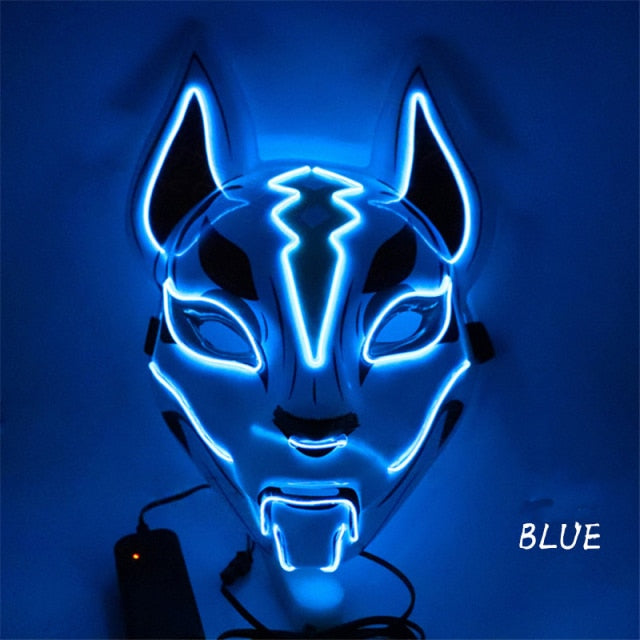 2021 New Halloween Led Glowing Mask Cold Light Glow Fox Mask Cosplay Party Scary Mask Masquerade Cos Accessories Toys For Adult
