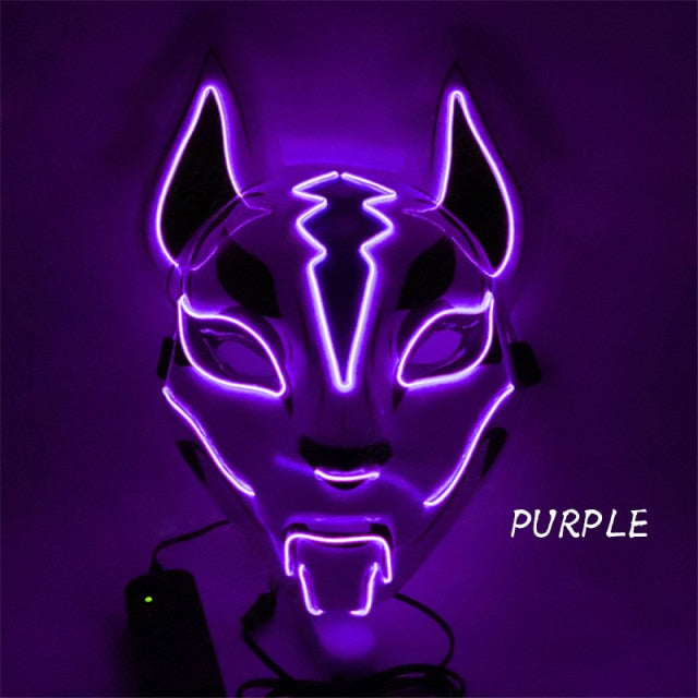 2021 New Halloween Led Glowing Mask Cold Light Glow Fox Mask Cosplay Party Scary Mask Masquerade Cos Accessories Toys For Adult