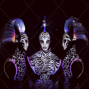 Muscular men's costumes Led luminous zebra bar gogo costumes  Nightclub ds women costume