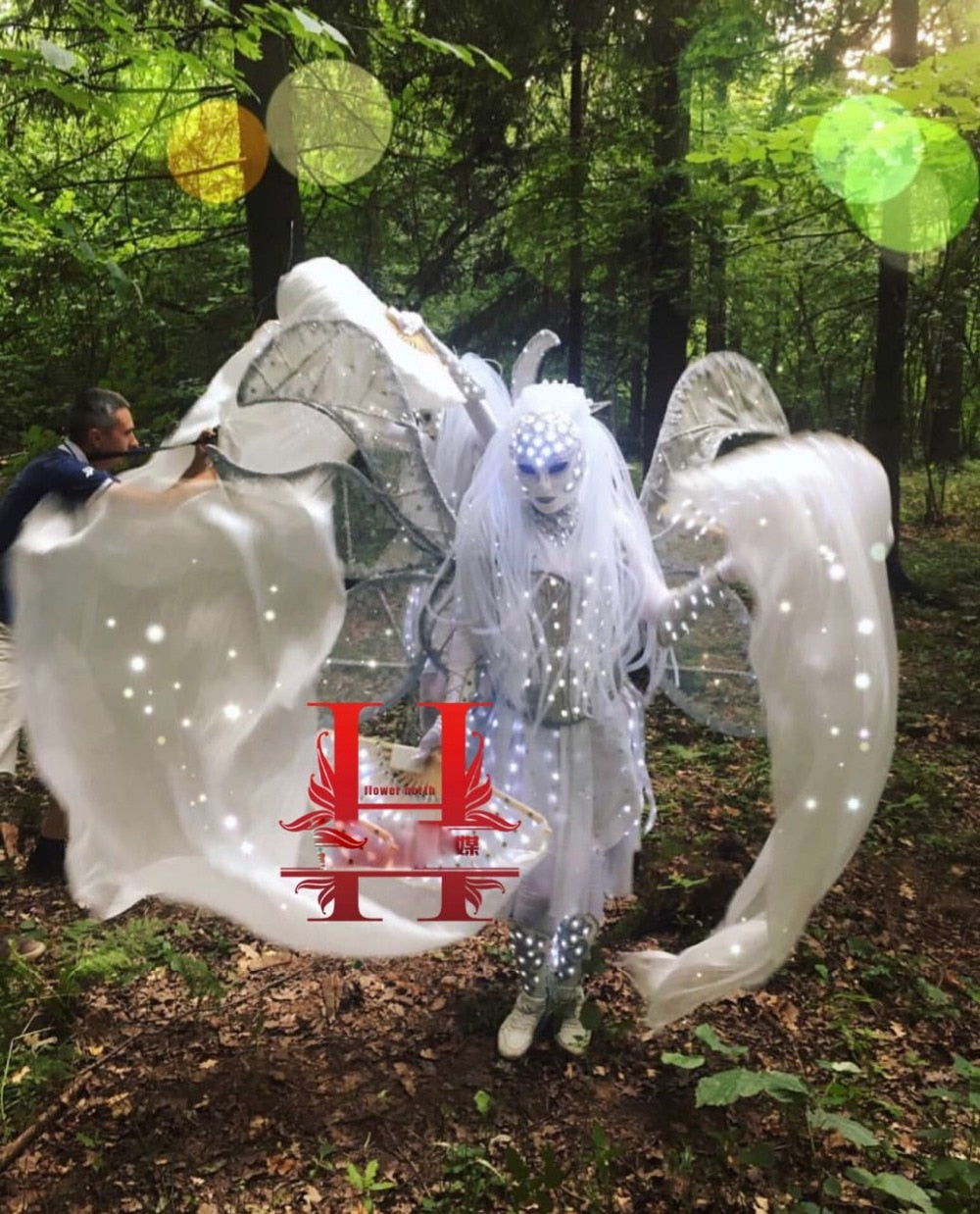 paradise monster wear Halloween bar nightclub gogo white glowing wings performance costume