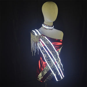 RE70 Bar lighted up sexy dress led costumes ballroom dance wears luminous outfit white led bodysuit perforamnce clothe glowing
