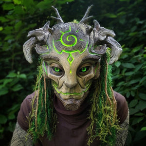 Cosplay Mascaras Halloween 2022 Forest Spirit Mask/Helmet, Realistic Face Costumes Led Light Up Mask Funny Unisex Adults маска