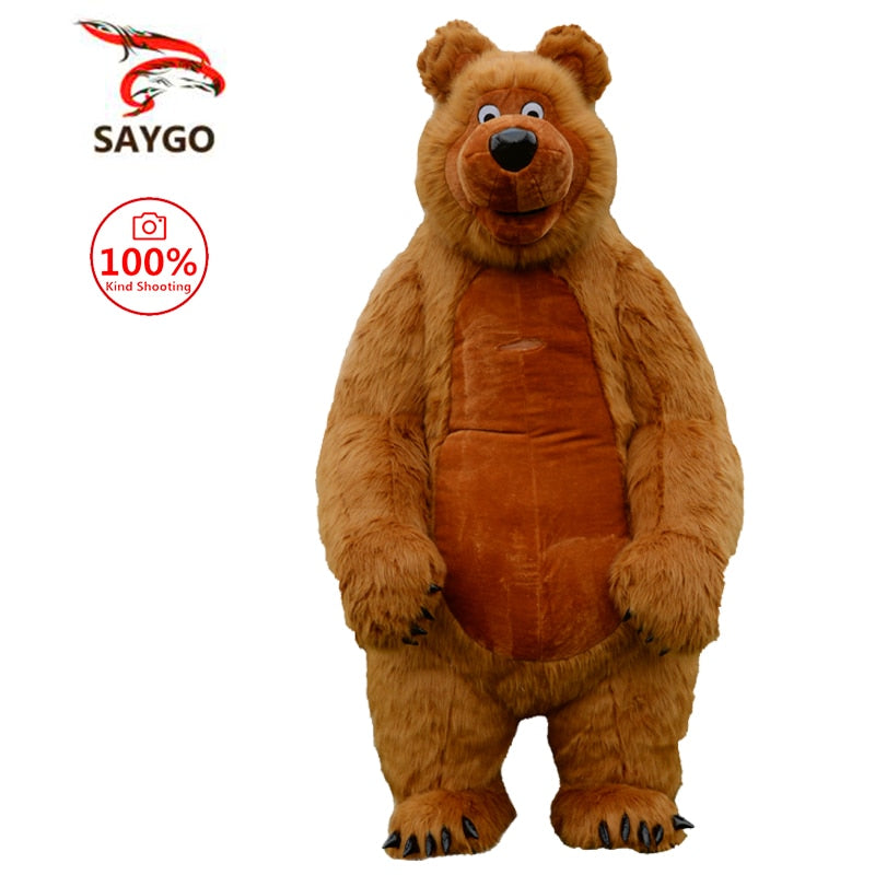 SAYGO Inflatable Cute Furry Plush Bear Mascot Costume Fursuit Family Promotion Halloween Cosplay Party Furry Dress Animal Adult