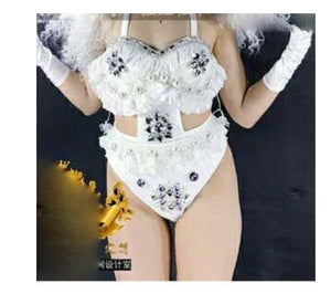 Eagle Queen Stage Dance Wear White Feather Mask cosplay Nightclub GOGO Women&#39;s DSAngel LED Dress Party Costume