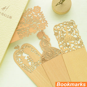 6 pcs/Lot Slim wood bookmark Vintage carved wooden bookmarks for books marcador de livro Office accessories school supplies 6558
