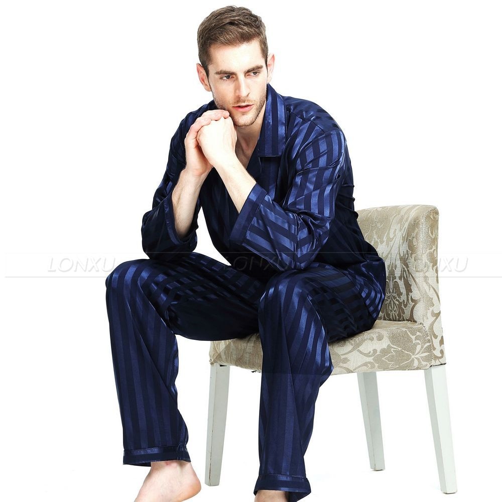 Mens Silk Satin Pajamas Set  Pajama Pyjamas  Set  Sleepwear Set  Loungewear S,M,L,XL,2XL,3XL,4XL  Plus  Striped Black