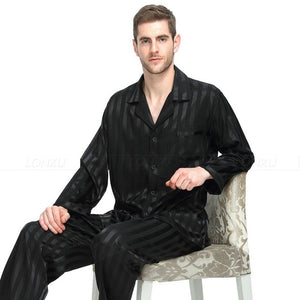 Mens Silk Satin Pajamas Set  Pajama Pyjamas  Set  Sleepwear Set  Loungewear S,M,L,XL,2XL,3XL,4XL  Plus  Striped Black