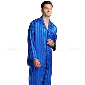 Mens Silk Satin Pajamas Set  Pajama Pyjamas  Set  Sleepwear Set  Loungewear S,M,L,XL,2XL,3XL,4XL  Plus  Striped Black