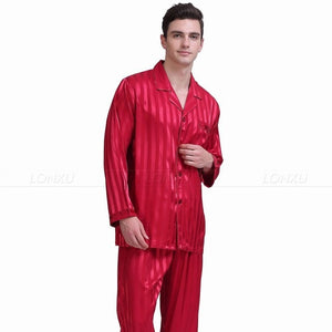 Mens Silk Satin Pajamas Set  Pajama Pyjamas  Set  Sleepwear Set  Loungewear S,M,L,XL,2XL,3XL,4XL  Plus  Striped Black