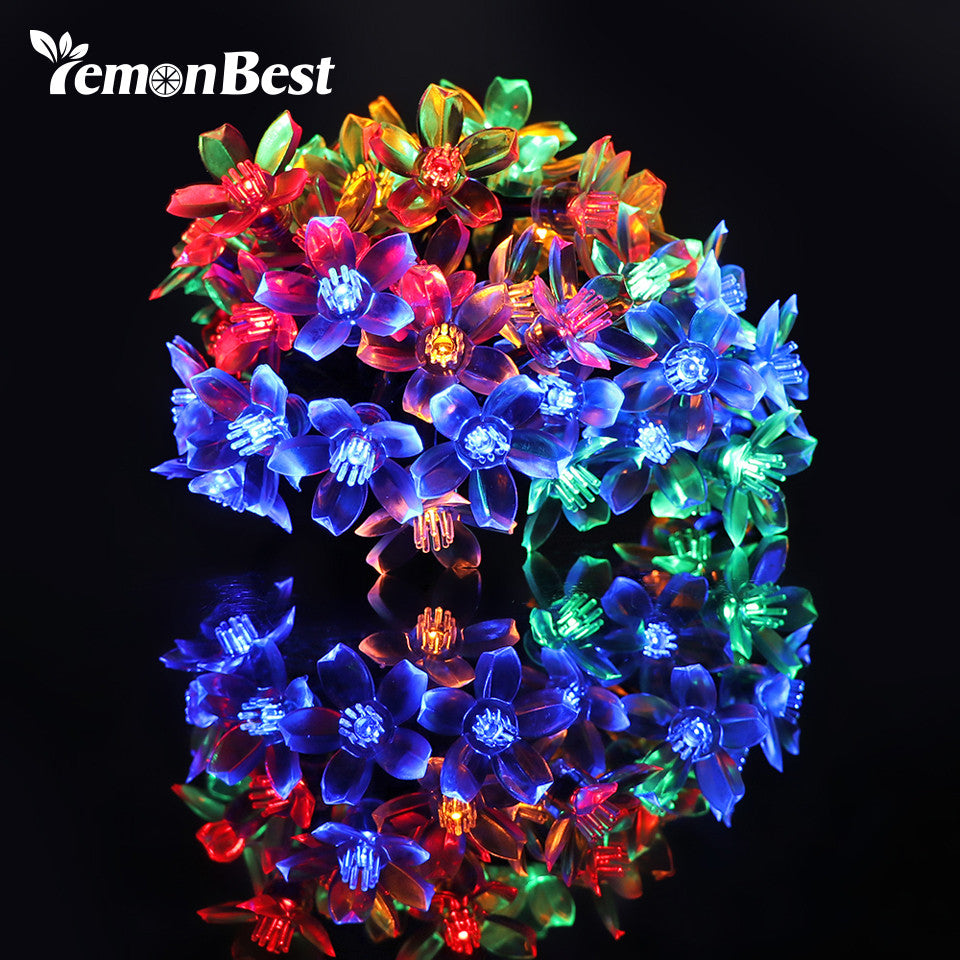5m Solar RGB LED String Lamp Peach Flower Waterproof Fairy Christmas Lights Outdoor for Wedding Party Indoor Garden Decoration