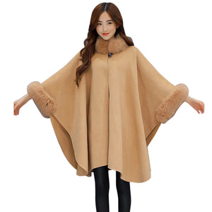 Fashion Women Jacket Casual Woollen Outwear Fur Collar Parka Cardigan Cloak Coat