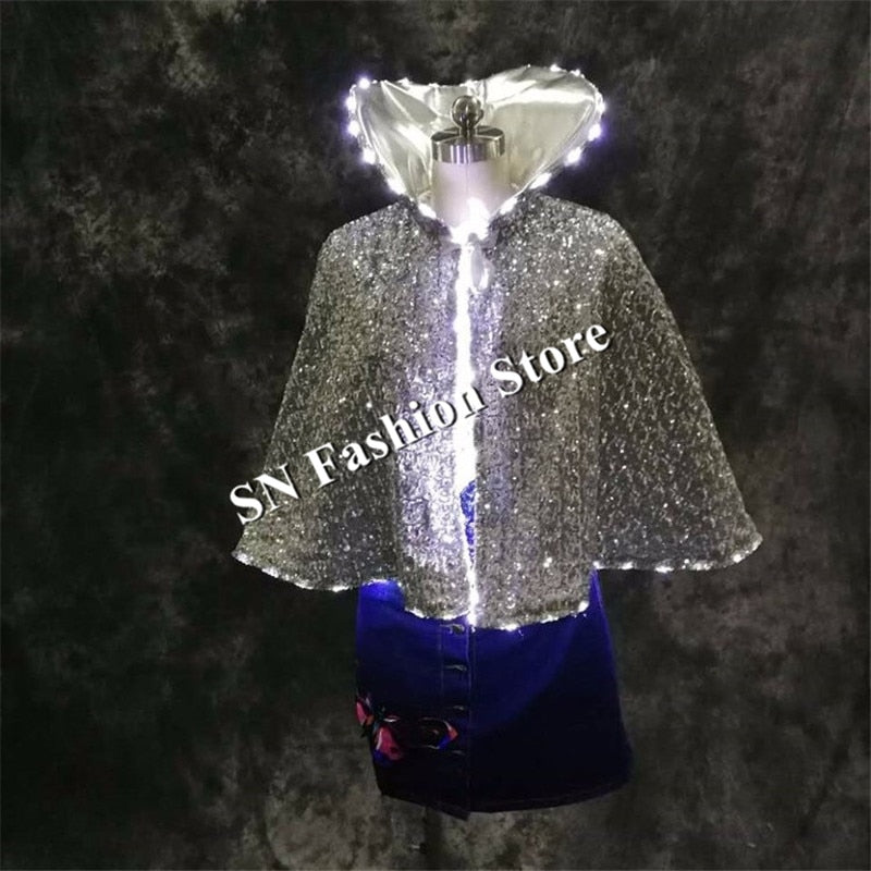 LZ01 LED white light cloak luminous lighted ballroom dance costumes led bar party singer dj wears models show clothes dress dj