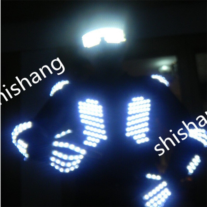 DX005 Mens ballroom LED Luminous costumes/ lluminated Suit+LED lights glasses+LED gloves total set/dj led light dancing clothes