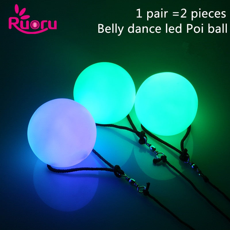 Ruoru 2 pieces = 1 pair belly dance balls RGB glow LED POI thrown balls for belly dance hand props stage performance accessories