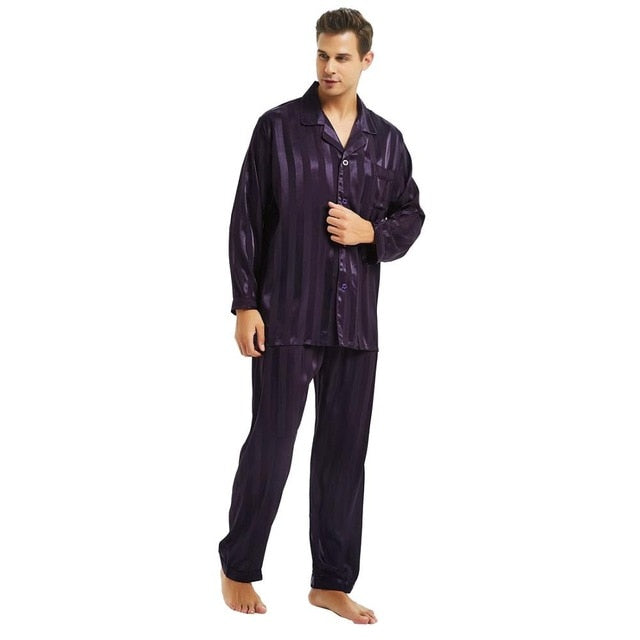 Mens Silk Satin Pajamas Set  Pajama Pyjamas  Set  Sleepwear Set  Loungewear S,M,L,XL,2XL,3XL,4XL  Plus  Striped Black