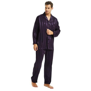 Mens Silk Satin Pajamas Set  Pajama Pyjamas  Set  Sleepwear Set  Loungewear S,M,L,XL,2XL,3XL,4XL  Plus  Striped Black