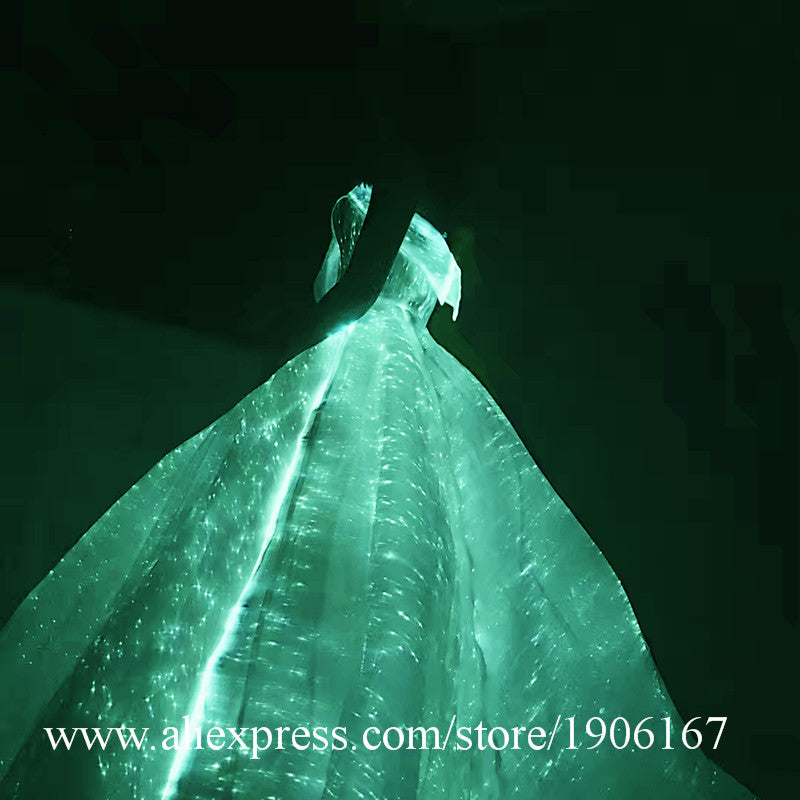 Led Luminous Fiber Optic Wedding Dress Colorful Led Light Up Stage Performance Event Clothes Led Illuminated Party Evening Dress