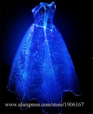 Led Luminous Fiber Optic Wedding Dress Colorful Led Light Up Stage Performance Event Clothes Led Illuminated Party Evening Dress