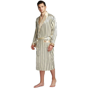 Mens Silk Satin Pajamas Pajama Pyjamas PJS Sleepwear Robe Robes Nightgown  Robes   S M  L XL 2XL 3XL Plus Beige Blue Striped