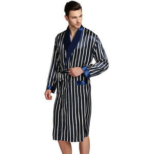 Mens Silk Satin Pajamas Pajama Pyjamas PJS Sleepwear Robe Robes Nightgown  Robes   S M  L XL 2XL 3XL Plus Beige Blue Striped