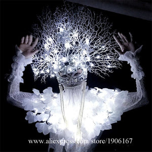 Newest White Led Light Branches Clothing Stage Ballroom Costume Party Christmas Performance DJ Singer Clothes Dance Team Suit