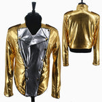 Rare MJ Michael Jackson History BAD Golden Spandex Double Breasted Woven Jacket Pants Gloves Costume Halloween Performance Gift