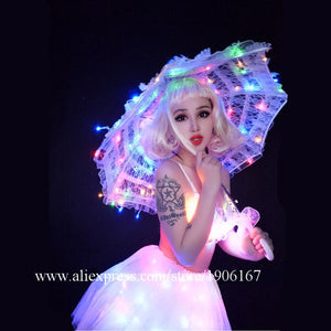 Led Light Party Dance Illuminated Bikini Skirt Bra With Led Light Up Umbrella DS Costumes Bar Nightclub Event Luminous Clothes