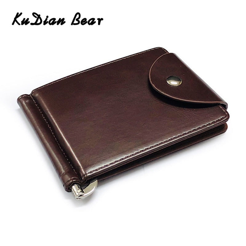 KUDIAN BEAR Rfid Men Wallet Short Money Clip Wallet Metal Leather Slim Male Card Organizer Minimalist Carteras Hombre BID249PM49