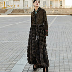 LVCHI Winter 2019 European advanced custom imported sable fight bronze persian sheep fur skirt Patchwork X-Long Slim Mink Coats