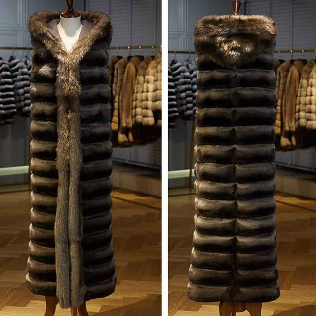 LVCHI Winter 2019 European advanced custom imported sable fight bronze persian sheep fur skirt Patchwork X-Long Slim Mink Coats