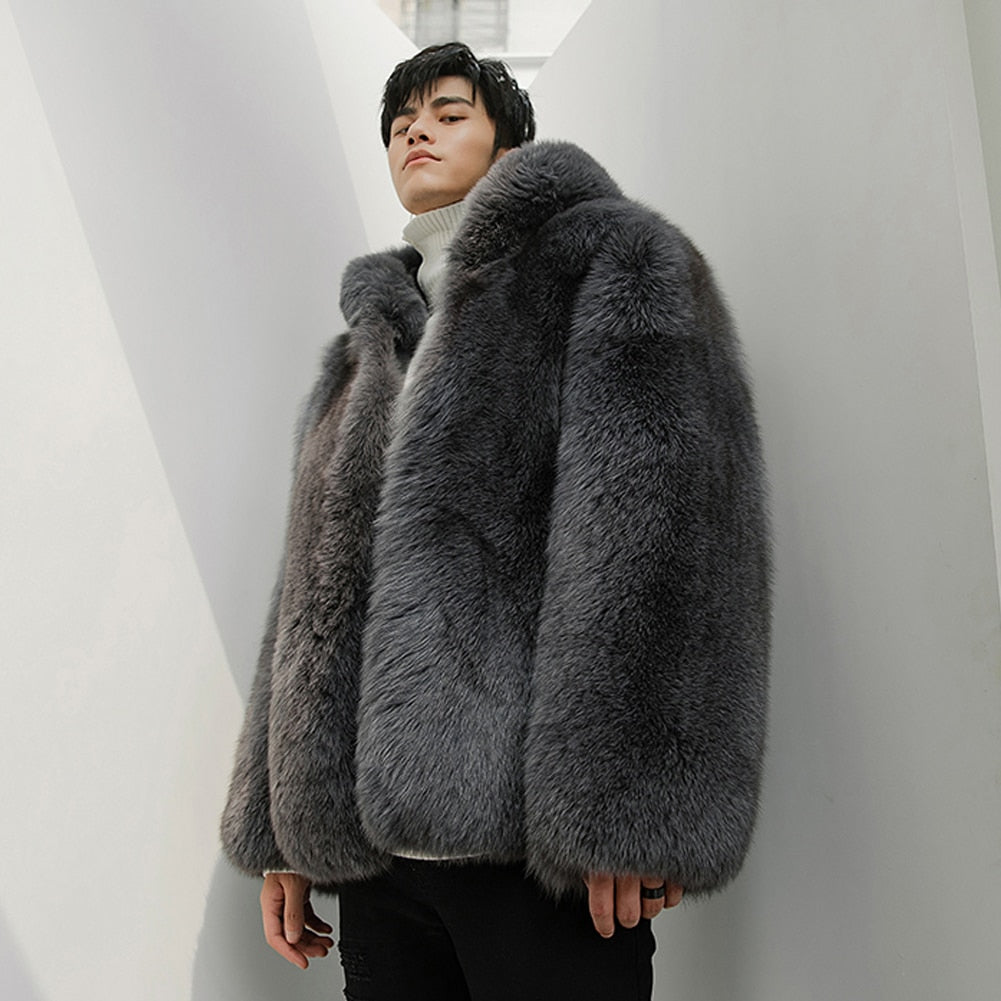 Men's Fox Fur Coat Men's Hooded Jacket Men's Winter Coat