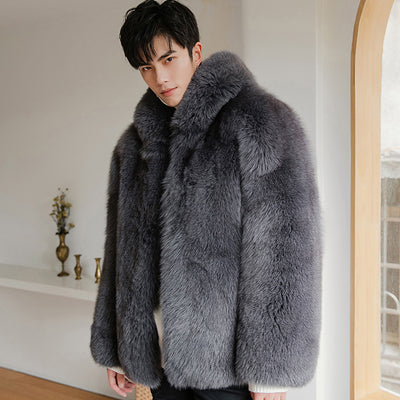 Men's Fox Fur Coat Men's Hooded Jacket Men's Winter Coat