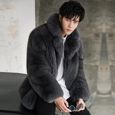 Men's Fox Fur Coat Men's Short Coat Men's Winter Warm Jacket